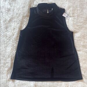 LOFT Black Fitted Sleeveless Tank Top with Mandarin Collar